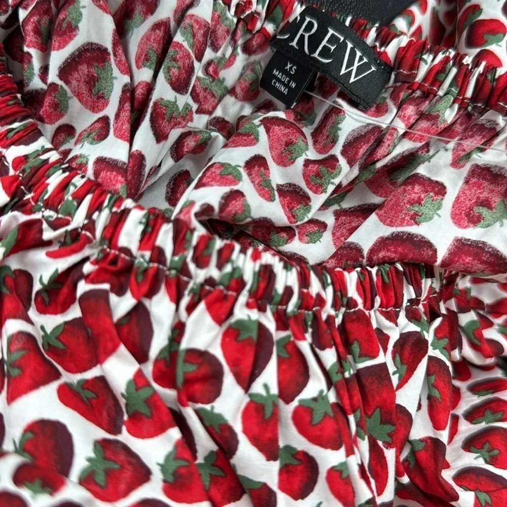 J.Crew clinched waist cropped top strawberry swirl cotton poplin XS blouse new